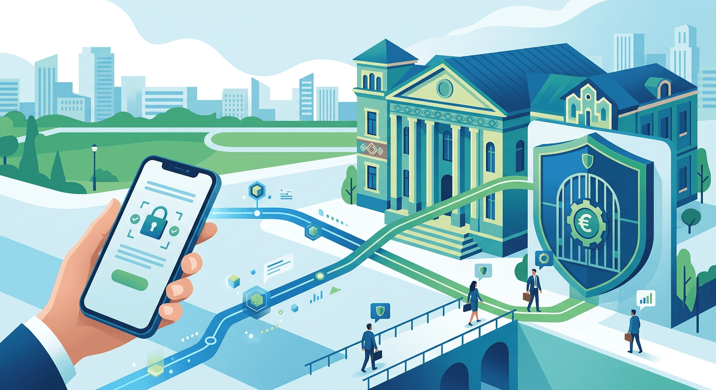 Mobile banking app connected to a digital-asset marketplace
