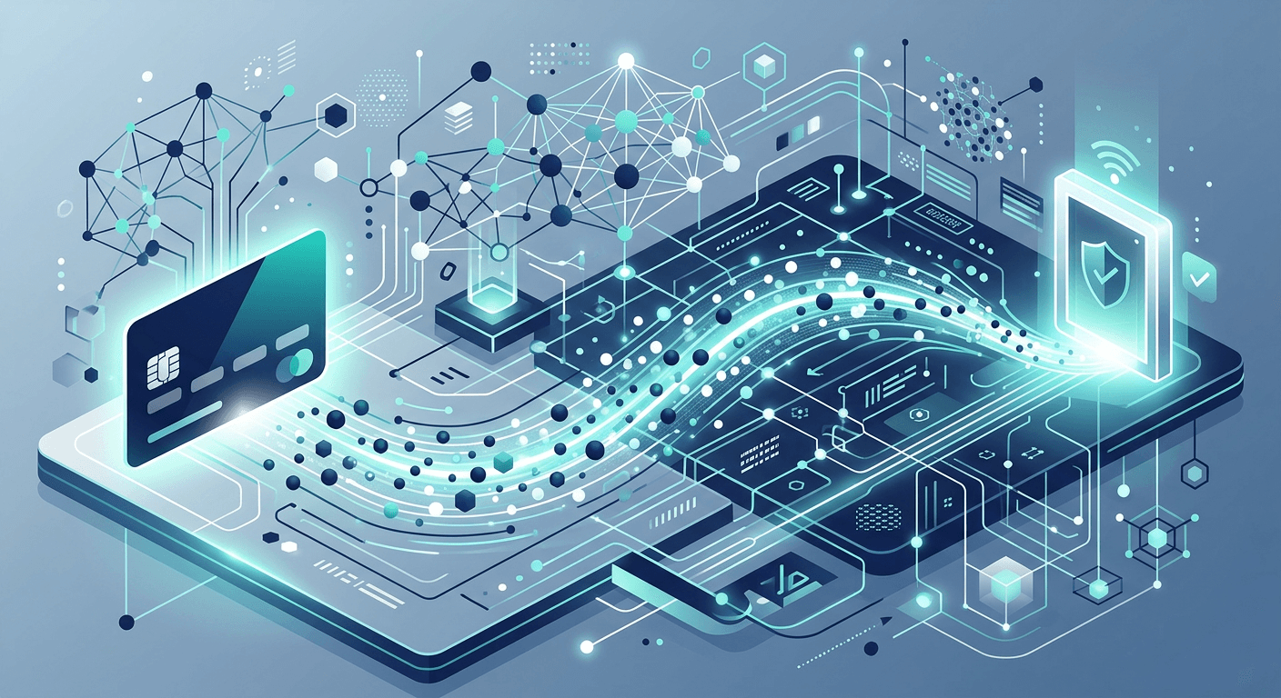Abstract payment transaction moving through an AI signal network